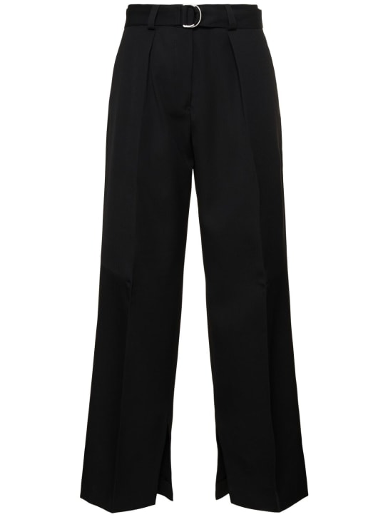 Jil Sander: Belted wool wide leg pants - Black - women_0 | Luisa Via Roma