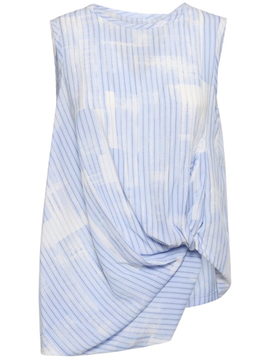 Yohji Yamamoto: Sleeveless striped back top - White/Light Blue - women_0 | Luisa Via Roma