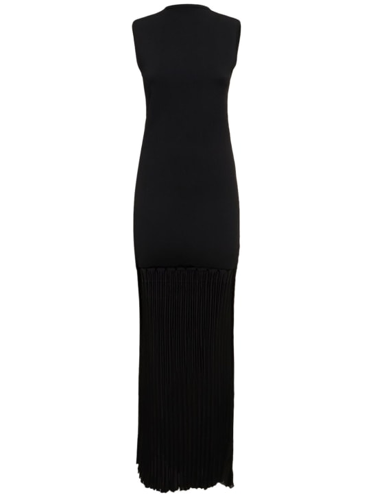 Toteme: 打褶针织粘胶纤维晚礼服长裙 - 黑色 - women_0 | Luisa Via Roma