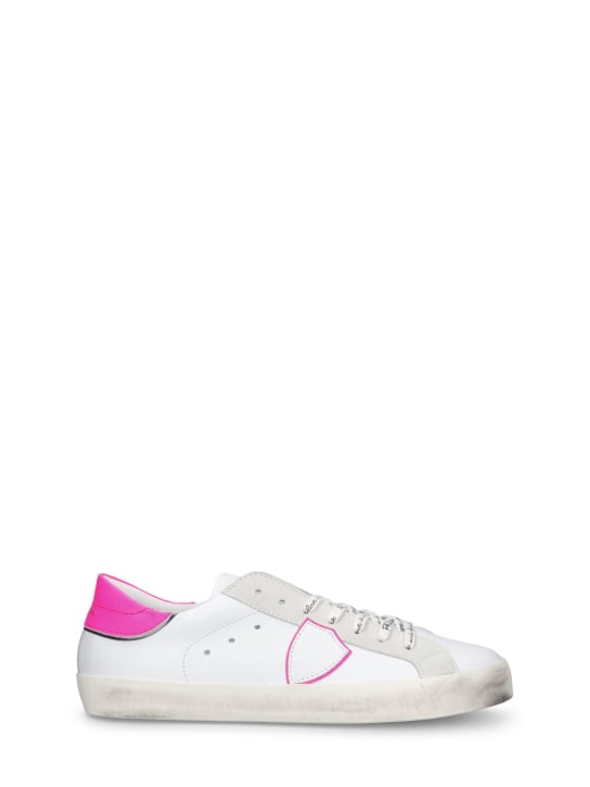 PHILIPPE MODEL: Paris皮革系带运动鞋 - 白色/桃红色 - kids-girls_0 | Luisa Via Roma