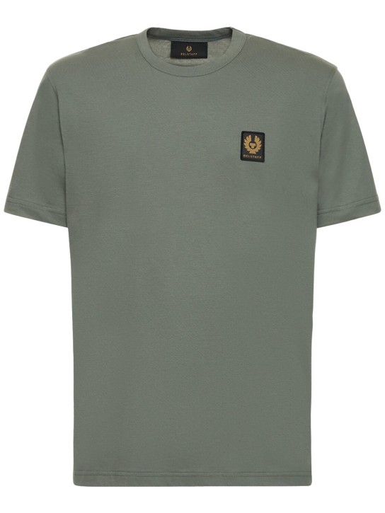 Belstaff: T-Shirt aus Baumwolljersey mit Logo - Wasser Grün - men_0 | Luisa Via Roma