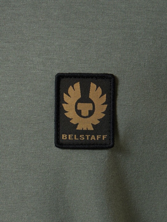 Belstaff: Logo长袖平纹针织T恤 - 蓝绿色 - men_1 | Luisa Via Roma