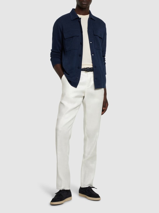 Lardini: Linen blend straight pants - White - men_1 | Luisa Via Roma