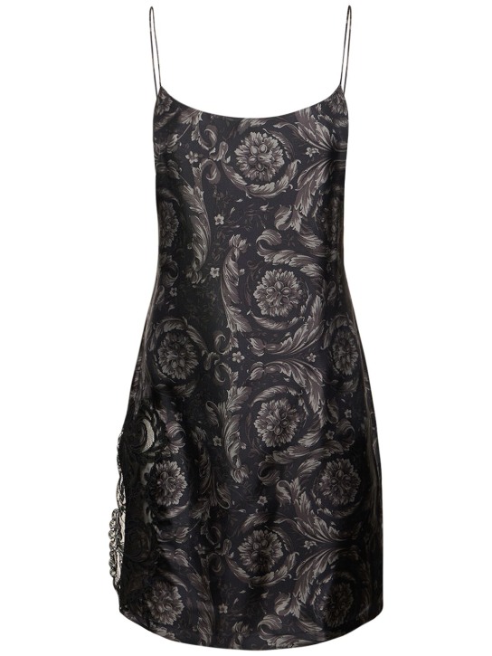 Versace: Barocco print silk twill slip dress - Black - women_0 | Luisa Via Roma