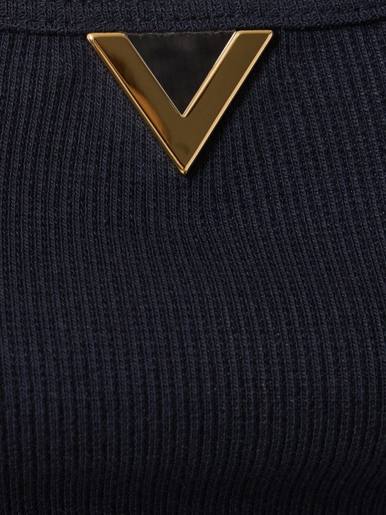 Valentino: Logo棉质罗纹平纹针织背心 - 海军蓝 - women_1 | Luisa Via Roma