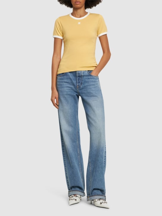 Courreges: 对比色棉质平纹针织T恤 - 黄色 - women_1 | Luisa Via Roma