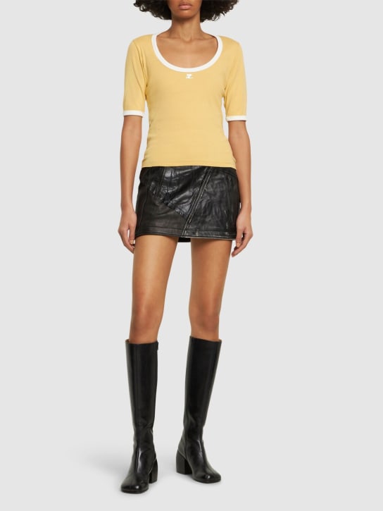 Courreges: T-Shirt aus Baumwolle mit Kontrastdetails - Gelb - women_1 | Luisa Via Roma