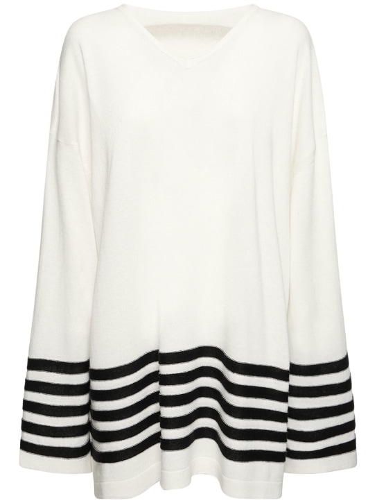 Yohji Yamamoto: Oversized striped jersey sweater - White/Black - women_0 | Luisa Via Roma