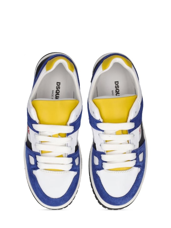 Dsquared2: Tech & leather lace-up sneakers - Yellow/Blue - kids-boys_1 | Luisa Via Roma