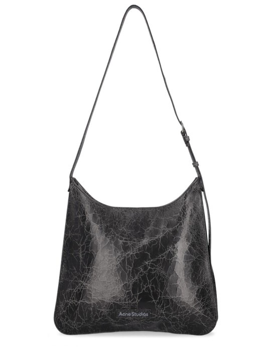 Acne Studios: Platt wrinkled leather shoulder bag - Siyah - men_0 | Luisa Via Roma