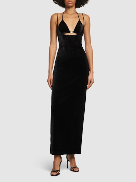 Velvet embellished cutout long dress - Thumbnail 2