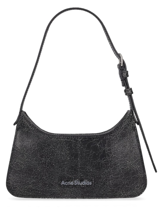 Acne Studios: Micro Platt crackle leather shoulder bag - Siyah - women_0 | Luisa Via Roma