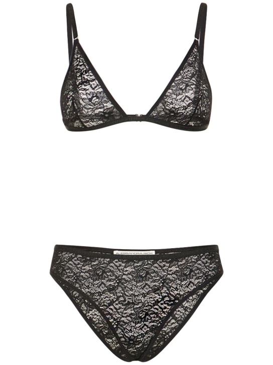Alessandra Rich: Stretch lace underwear set w/ hotfix - Siyah - women_0 | Luisa Via Roma