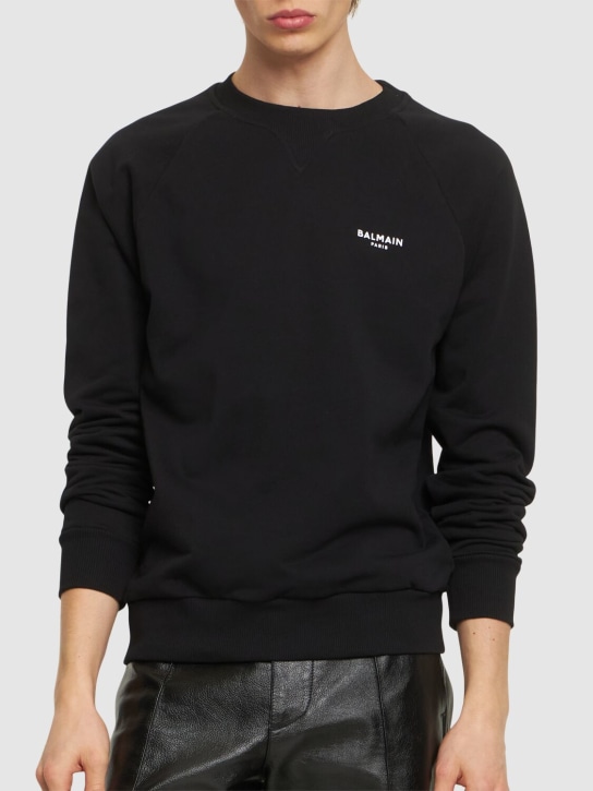 Balmain: Logo detail flocked sweatshirt - men_2 | Luisa Via Roma