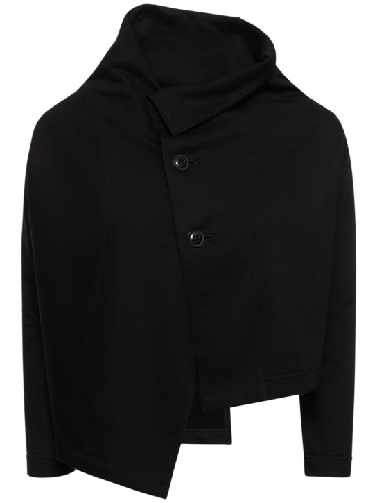 Yohji Yamamoto: Asymmetric cropped jersey jacket - Siyah - women_0 | Luisa Via Roma