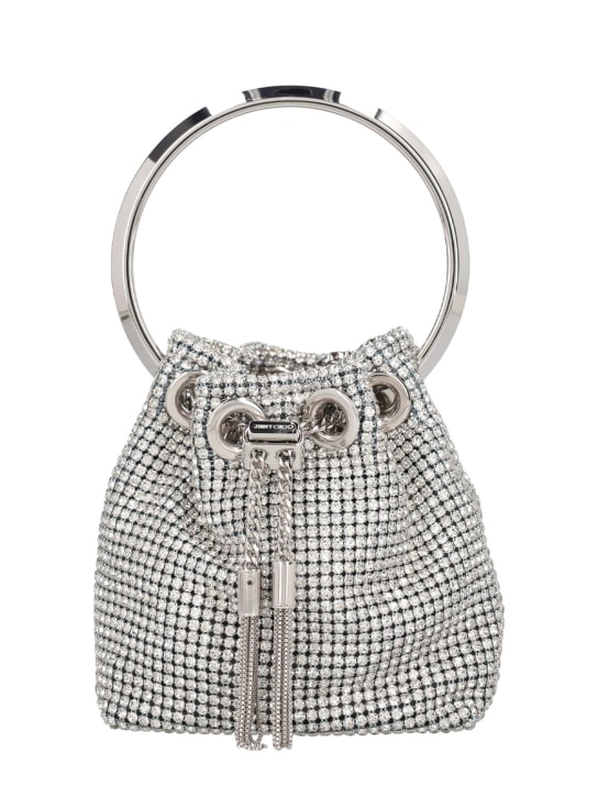 Jimmy Choo: Micro Bon Bon crystal top handle bag - Silver - women_0 | Luisa Via Roma