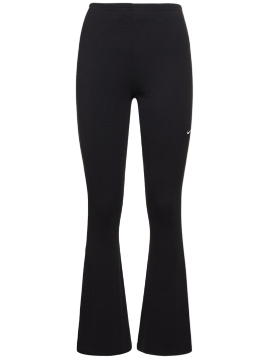 Nike: Mini rib flared leggings - Black - women_0 | Luisa Via Roma