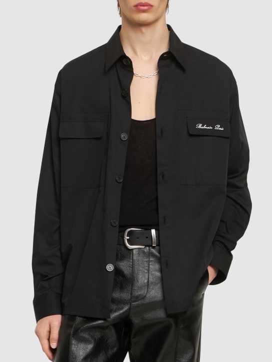 Balmain: Giacca in cotone con logo - Nero - men_2 | Luisa Via Roma