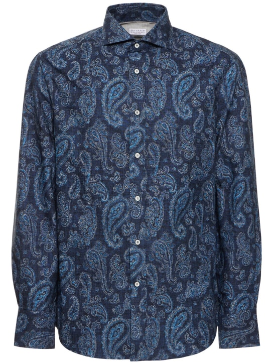 Brunello Cucinelli: Hemd aus Baumwolle mit Paisleydruck - Meeresblau - men_0 | Luisa Via Roma