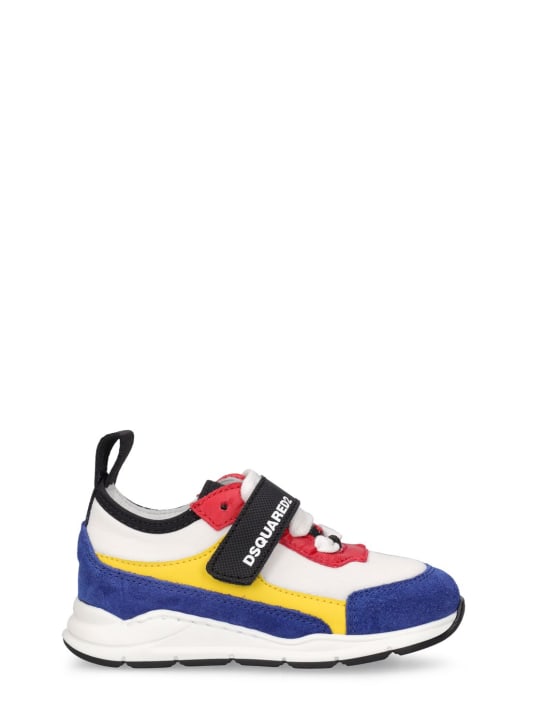 Dsquared2: Logo皮革&科技织物粘扣运动鞋 - 黄色/红色/蓝色 - kids-boys_0 | Luisa Via Roma