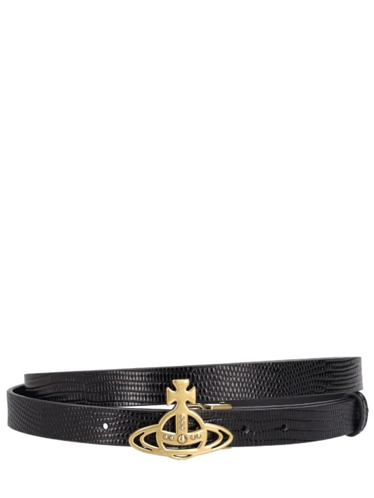 Vivienne Westwood: Small Orb buckle leather belt - Siyah - women_0 | Luisa Via Roma