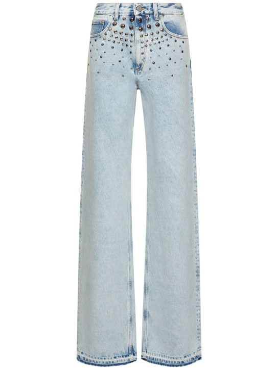 Alessandra Rich: Denim wide jeans w/ studs - Light Blue - women_0 | Luisa Via Roma