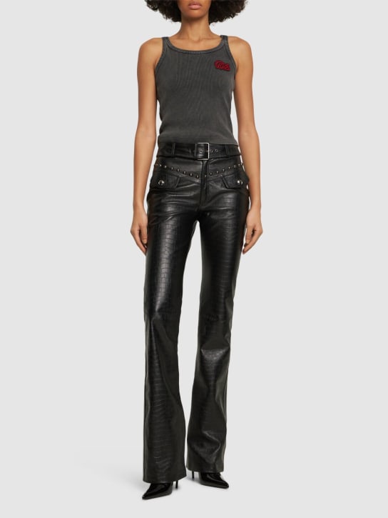 Alessandra Rich: Pantalon en cuir avec ceinture - Noir - women_1 | Luisa Via Roma