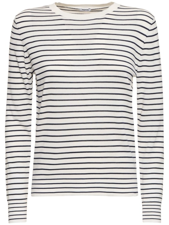 ASPESI: Striped cotton long sleeve t-shirt - White/Blue - women_0 | Luisa Via Roma