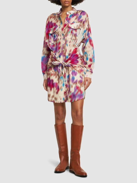 Marant Etoile: Vestido corto de algodón estampado - Beige/Raspberry - women_1 | Luisa Via Roma