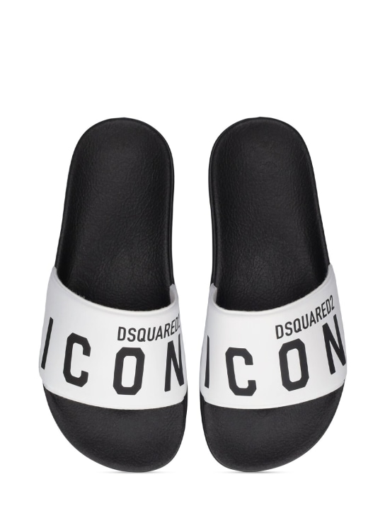 Dsquared2: Logo print rubber slide sandals - White/Black - kids-boys_1 | Luisa Via Roma