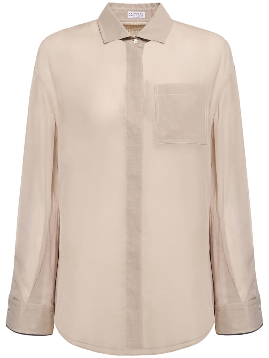 Brunello Cucinelli: Cotton gauze shirt - Light Grey - women_0 | Luisa Via Roma