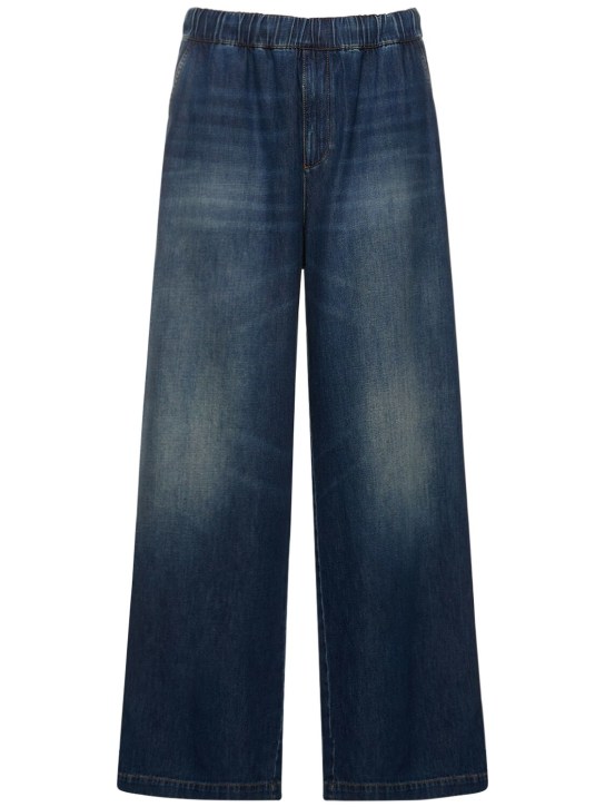 Valentino: Jeans larghi in denim con coulisse - Blu - men_0 | Luisa Via Roma