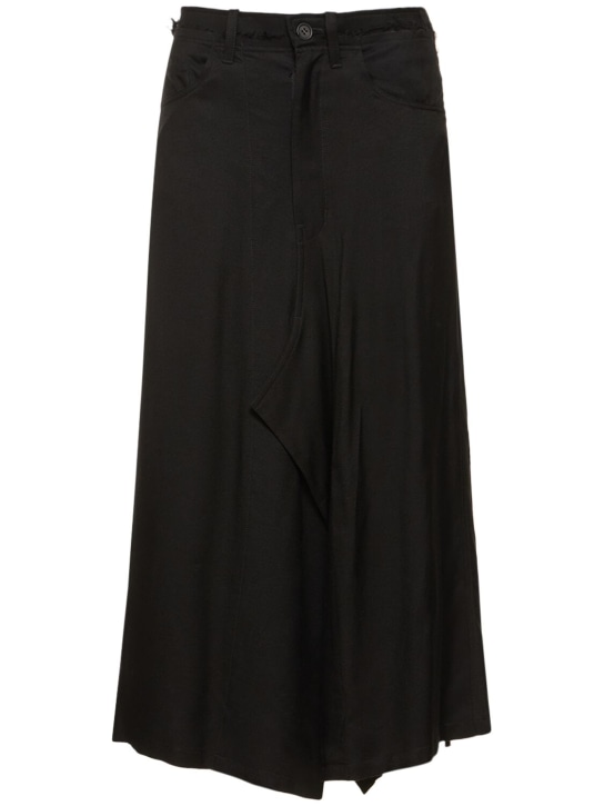 Yohji Yamamoto: Wide structured twill midi skirt - Siyah - women_0 | Luisa Via Roma