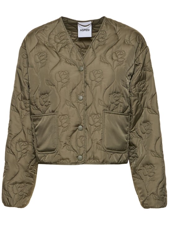 ASPESI: Quilted nylon short jacket - Asker Yeşili - women_0 | Luisa Via Roma