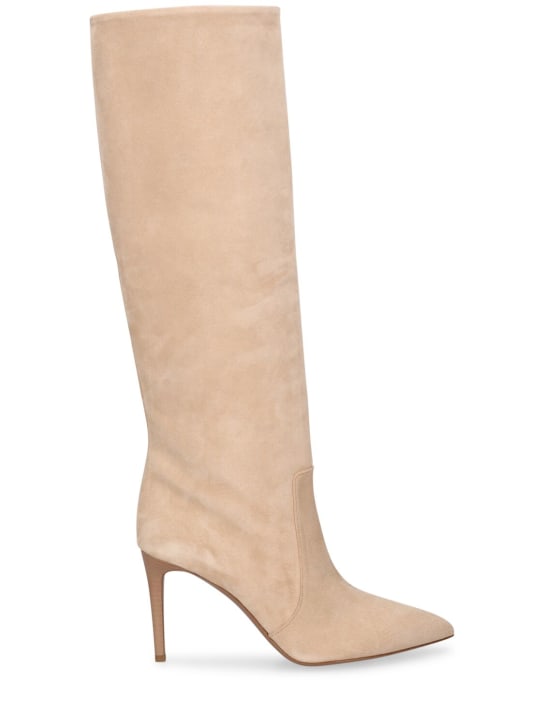 Paris Texas: 85mm Stiletto suede tall boots - Beige - women_0 | Luisa Via Roma