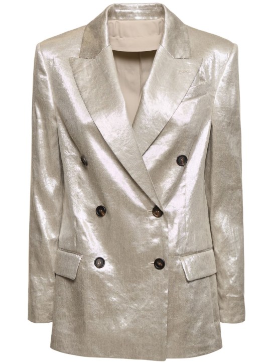 Brunello Cucinelli: Metallic linen gabardine jacket - Silver - women_0 | Luisa Via Roma