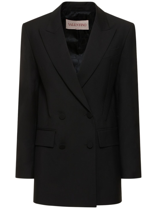 Valentino: 羊毛&马海毛双排扣夹克 - 黑色 - women_0 | Luisa Via Roma