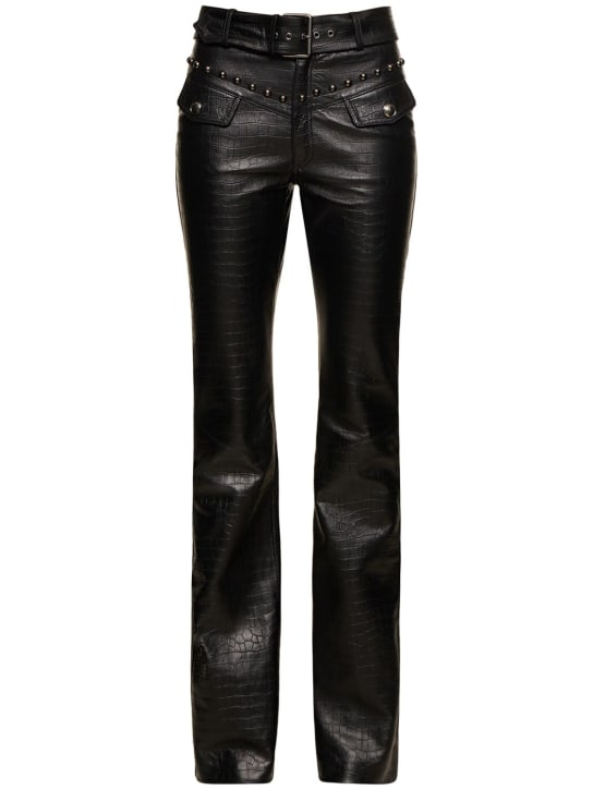 Alessandra Rich: Pantalon en cuir avec ceinture - Noir - women_0 | Luisa Via Roma
