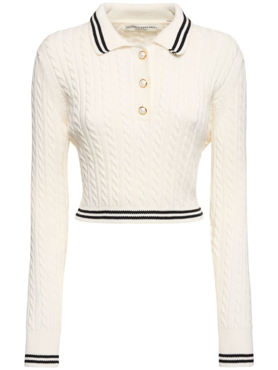 Alessandra Rich: Cotton blend knit polo sweater - White - women_0 | Luisa Via Roma