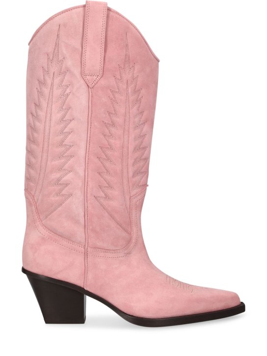 Paris Texas: 60mm Rosario suede tall boots - Pink - women_0 | Luisa Via Roma
