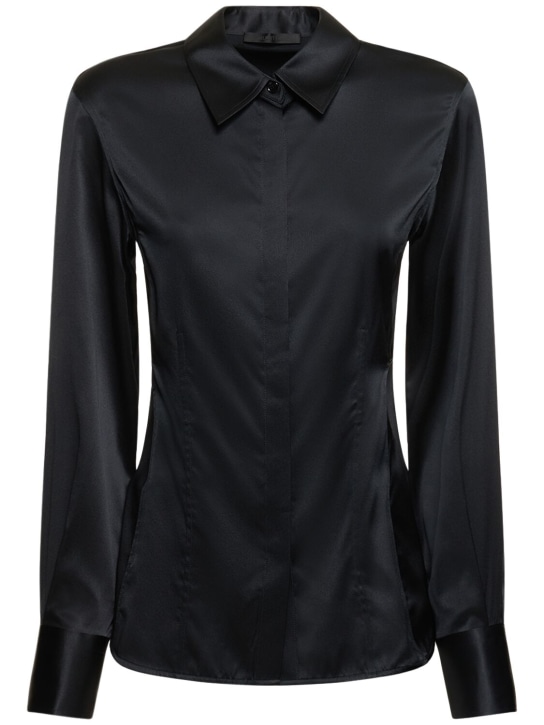 Helmut Lang: Seamed slash stretch silk shirt - Black - women_0 | Luisa Via Roma