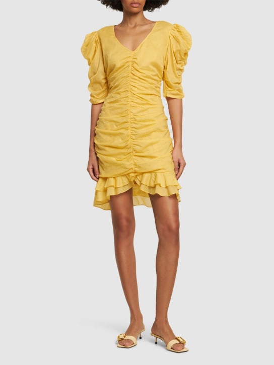 Marant Etoile: Sireny gathered cotton mini dress - Yellow - women_1 | Luisa Via Roma