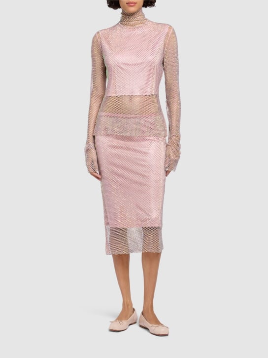 Sportmax: Zinnia embellished mesh midi skirt - Pembe - women_1 | Luisa Via Roma