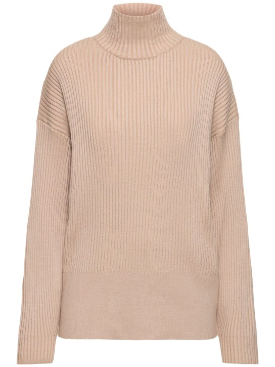 Varley: Mayfair mock neck rib knit sweater - Grey/Pink - women_0 | Luisa Via Roma