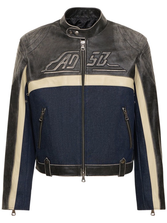 Andersson Bell: 24 Racing leather & denim jacket - Black - men_0 | Luisa Via Roma