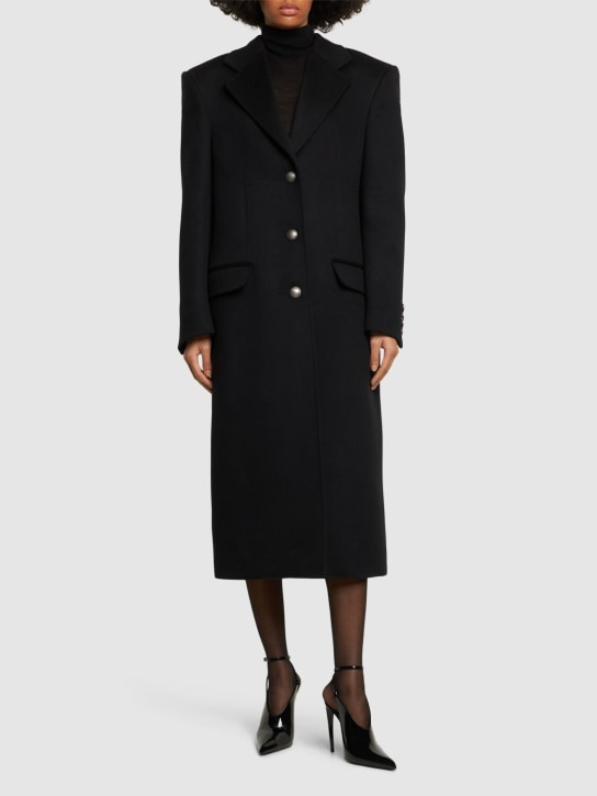 Alessandra Rich: 大廓型羊毛单排扣大衣 - 黑色 - women_1 | Luisa Via Roma
