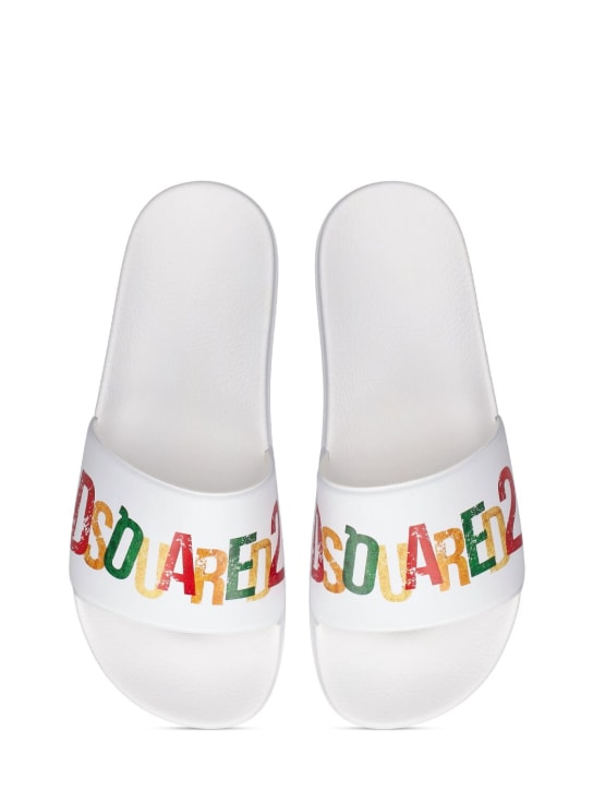 Dsquared2: Logo print rubber slide sandals - White - kids-boys_1 | Luisa Via Roma