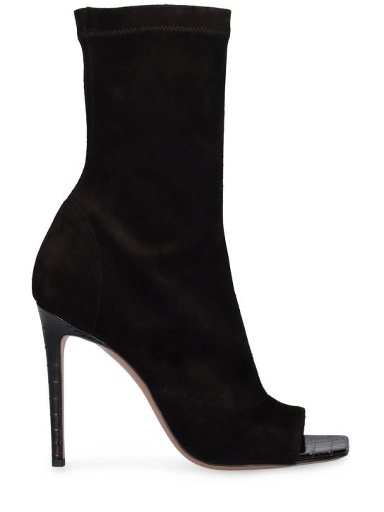 Paris Texas: 105mm hohe Stiefel aus Wildleder „Amanda“ - Off-Schwarz - women_0 | Luisa Via Roma
