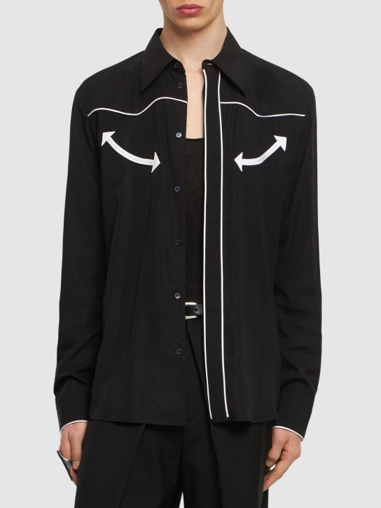 Balmain: Western lyocell shirt - Black/White - men_2 | Luisa Via Roma