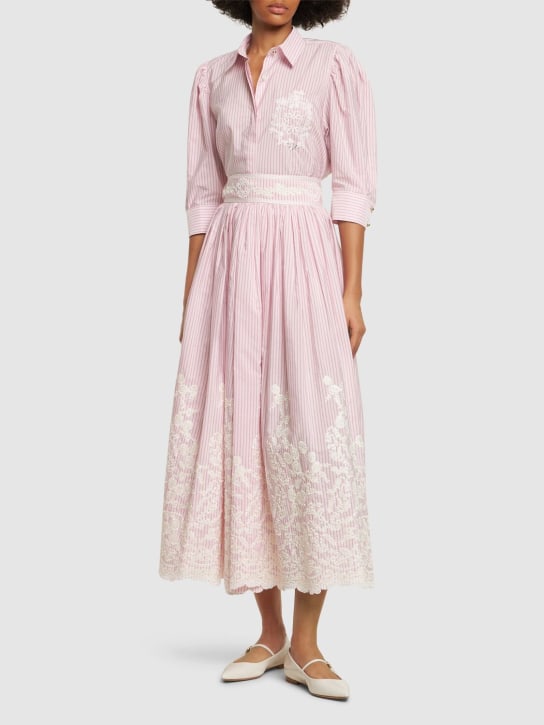 Elie Saab: Embroidered poplin midi skirt - White/Pink - women_1 | Luisa Via Roma